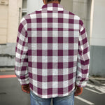 Burgundy And White Check Pattern Print Men's Shirt Jacket