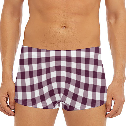 Burgundy And White Check Pattern Print Men's Short Boxer Briefs