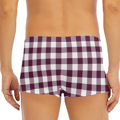 Burgundy And White Check Pattern Print Men's Short Boxer Briefs