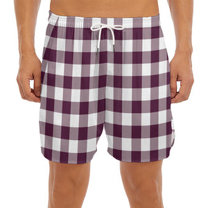 Burgundy And White Check Pattern Print Men's Split Running Shorts