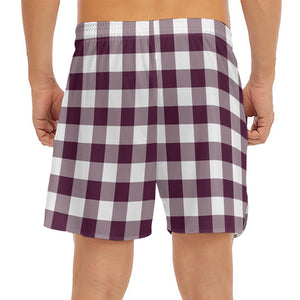 Burgundy And White Check Pattern Print Men's Split Running Shorts