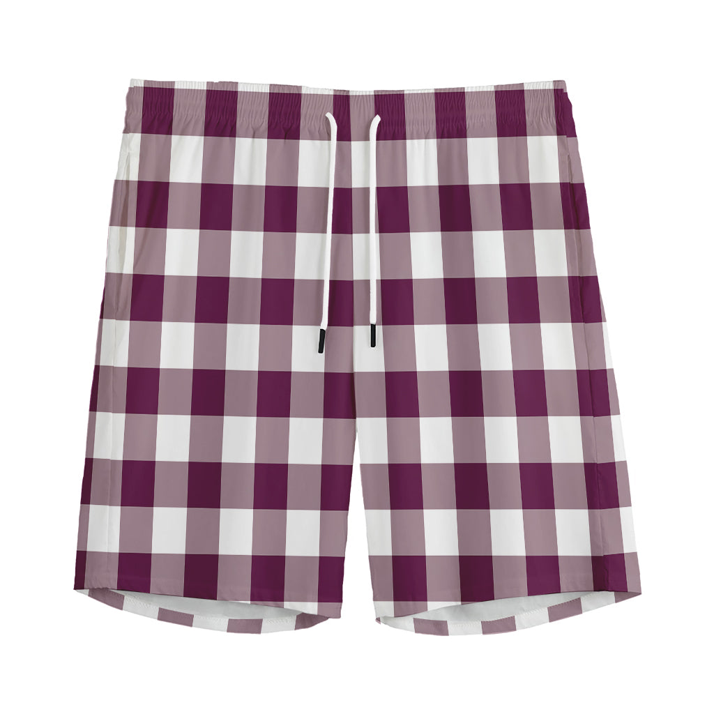 Burgundy And White Check Pattern Print Men's Sports Shorts