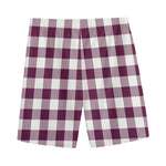 Burgundy And White Check Pattern Print Men's Sports Shorts