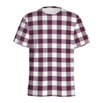 Burgundy And White Check Pattern Print Men's Sports T-Shirt