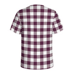 Burgundy And White Check Pattern Print Men's Sports T-Shirt