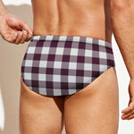 Burgundy And White Check Pattern Print Men's Swim Briefs