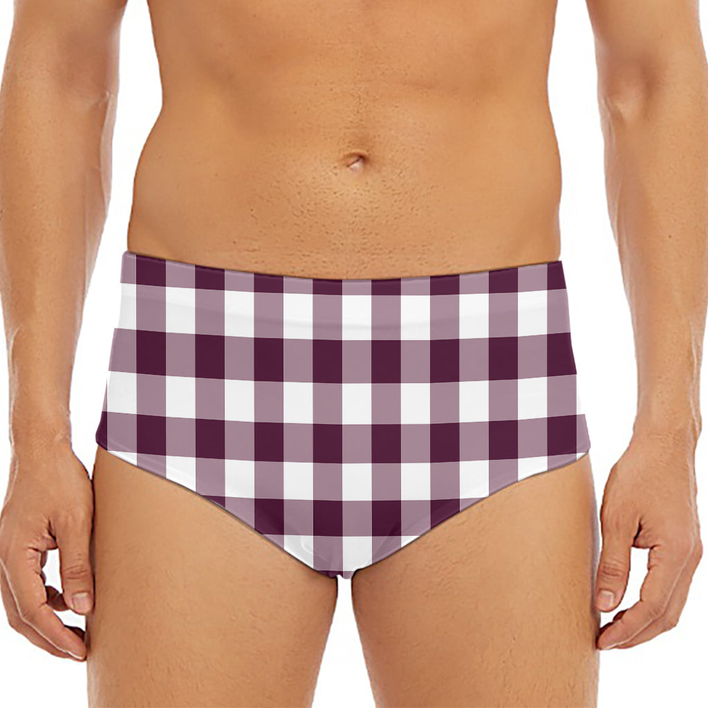 Burgundy And White Check Pattern Print Men's Triangle Swim Briefs