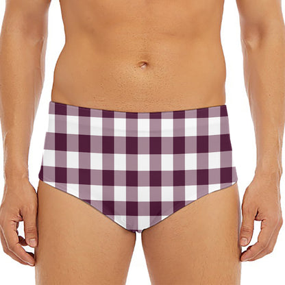 Burgundy And White Check Pattern Print Men's Triangle Swim Briefs