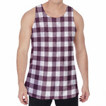 Burgundy And White Check Pattern Print Men's Velvet Tank Top