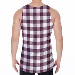 Burgundy And White Check Pattern Print Men's Velvet Tank Top