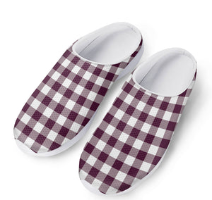 Burgundy And White Check Pattern Print Mesh Casual Shoes