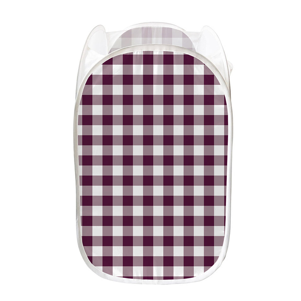 Burgundy And White Check Pattern Print Mesh Laundry Hamper