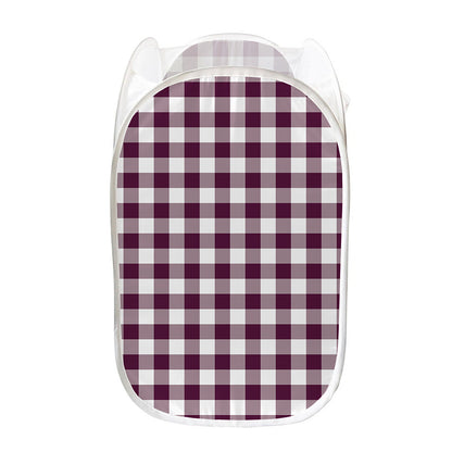 Burgundy And White Check Pattern Print Mesh Laundry Hamper