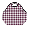 Burgundy And White Check Pattern Print Neoprene Lunch Bag