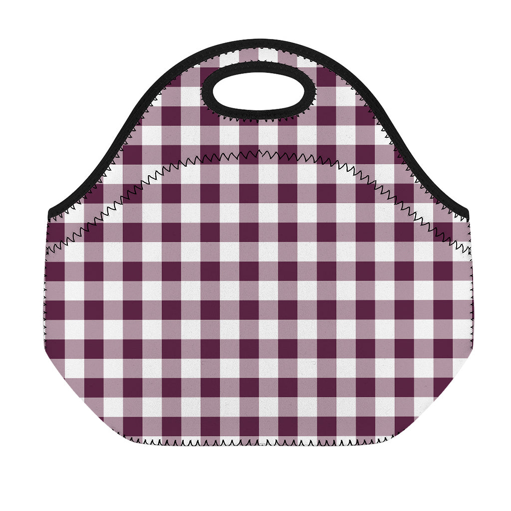 Burgundy And White Check Pattern Print Neoprene Lunch Bag