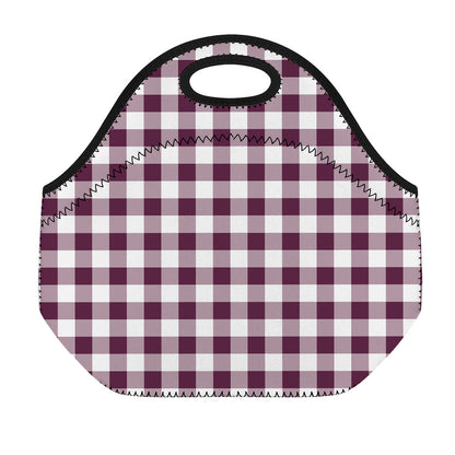 Burgundy And White Check Pattern Print Neoprene Lunch Bag