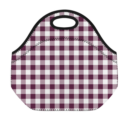 Burgundy And White Check Pattern Print Neoprene Lunch Bag