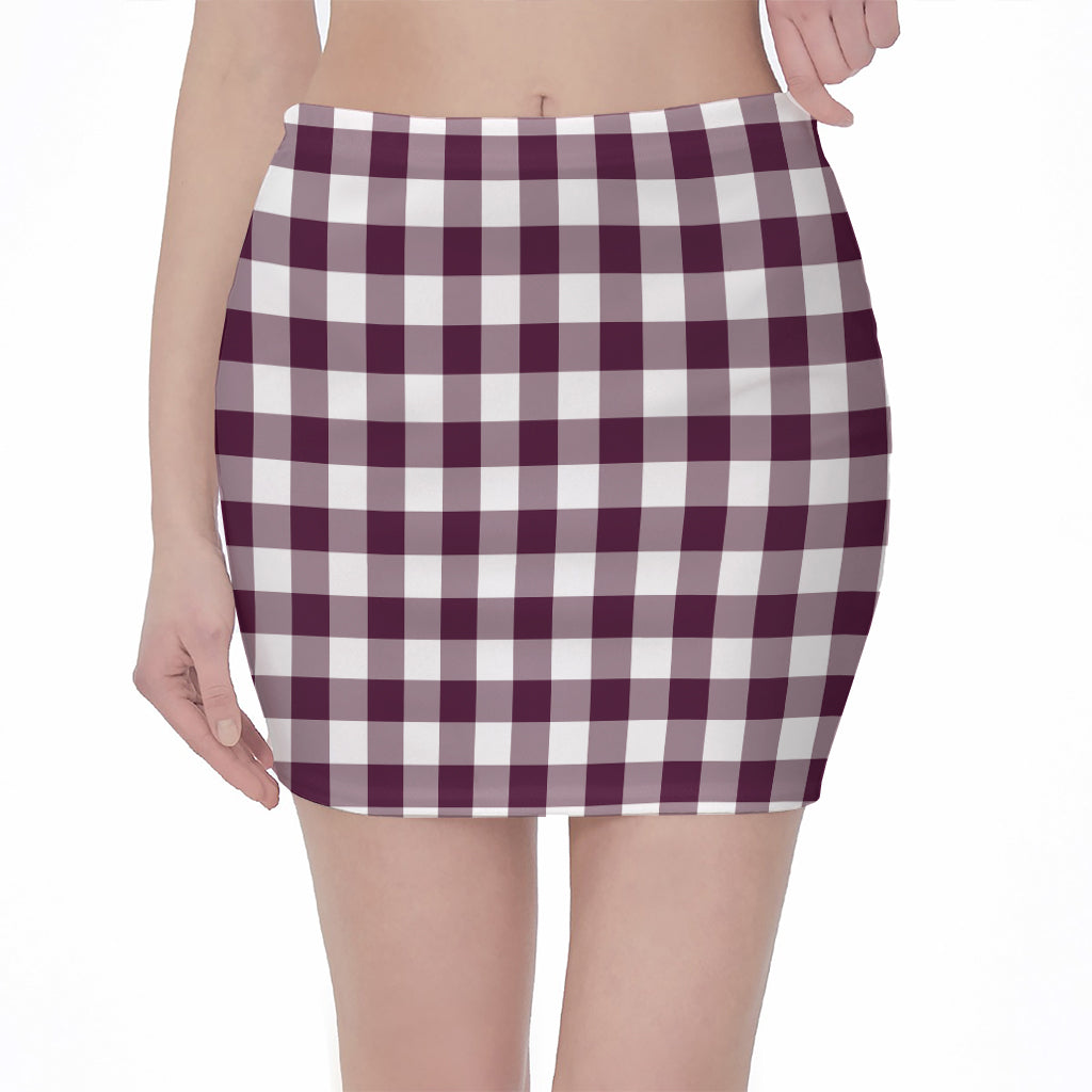 Burgundy And White Check Pattern Print Pencil Mini Skirt