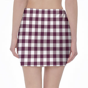 Burgundy And White Check Pattern Print Pencil Mini Skirt