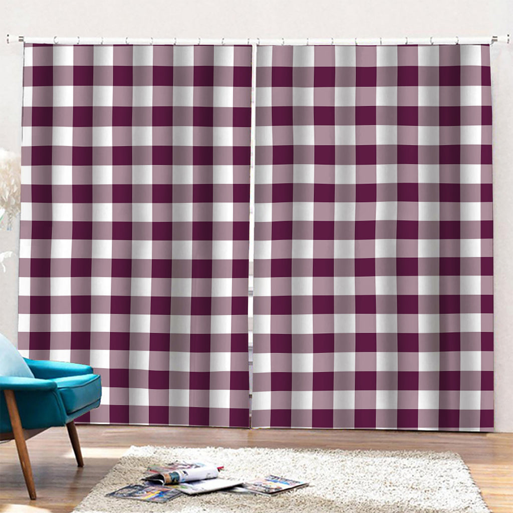 Burgundy And White Check Pattern Print Pencil Pleat Curtains