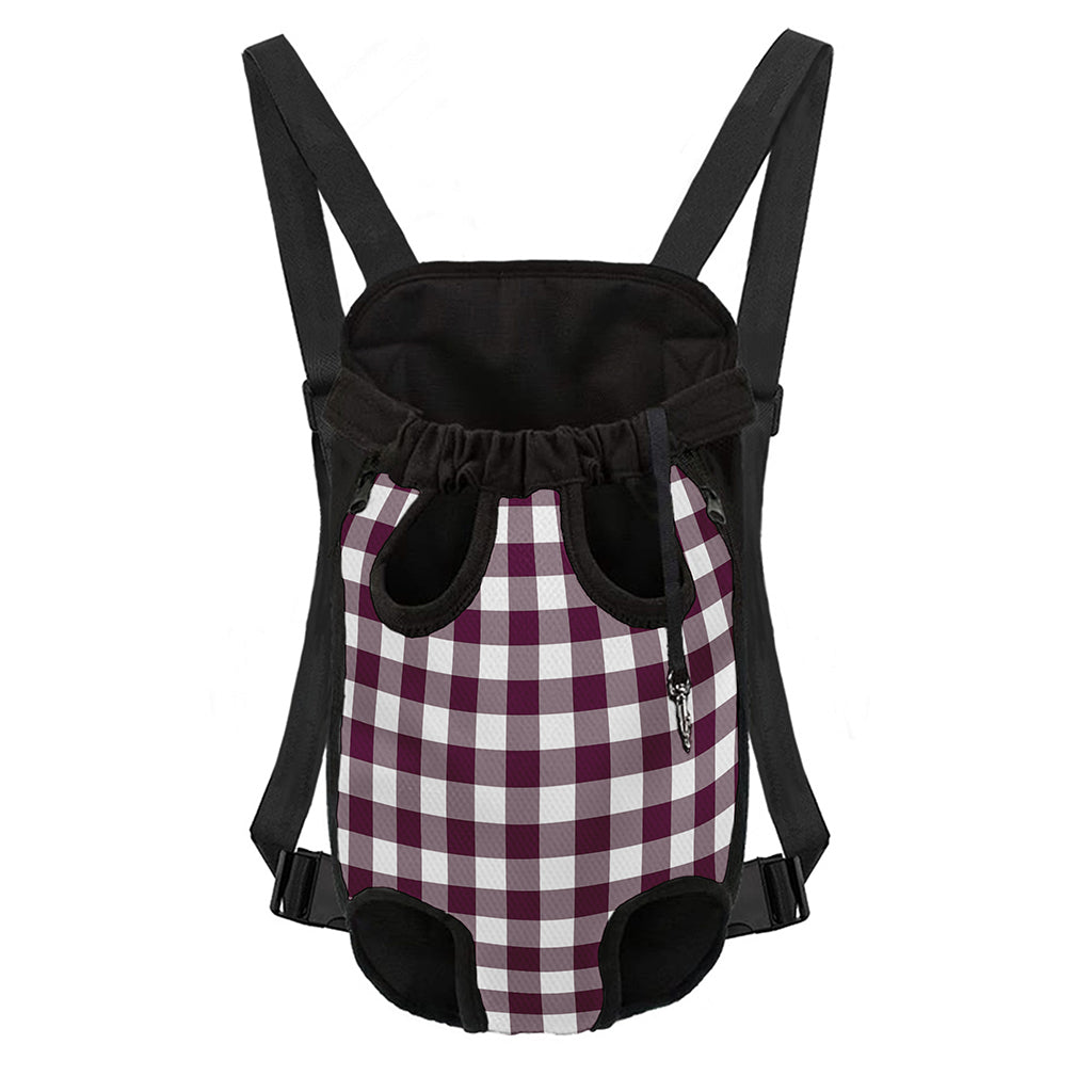 Burgundy And White Check Pattern Print Pet Carrier Backpack