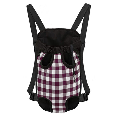 Burgundy And White Check Pattern Print Pet Carrier Backpack