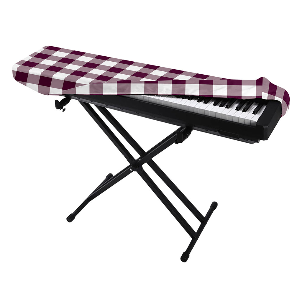Burgundy And White Check Pattern Print Piano Keyboard Cover