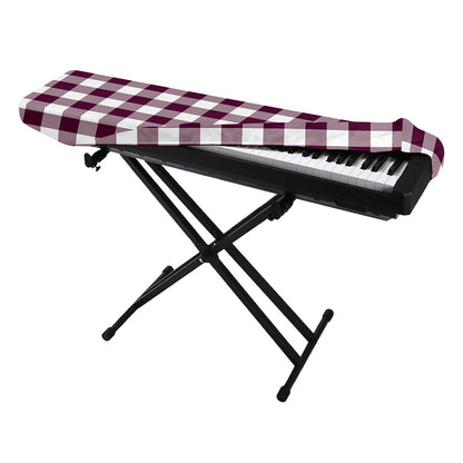 Burgundy And White Check Pattern Print Piano Keyboard Cover