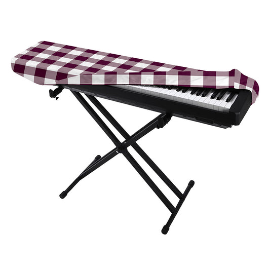Burgundy And White Check Pattern Print Piano Keyboard Cover