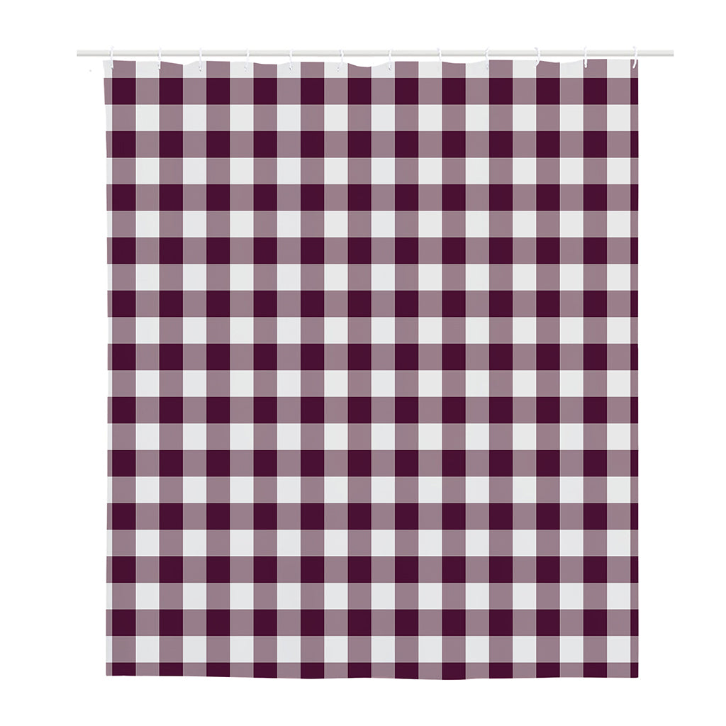 Burgundy And White Check Pattern Print Polyester Shower Curtain