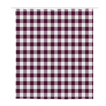 Burgundy And White Check Pattern Print Polyester Shower Curtain