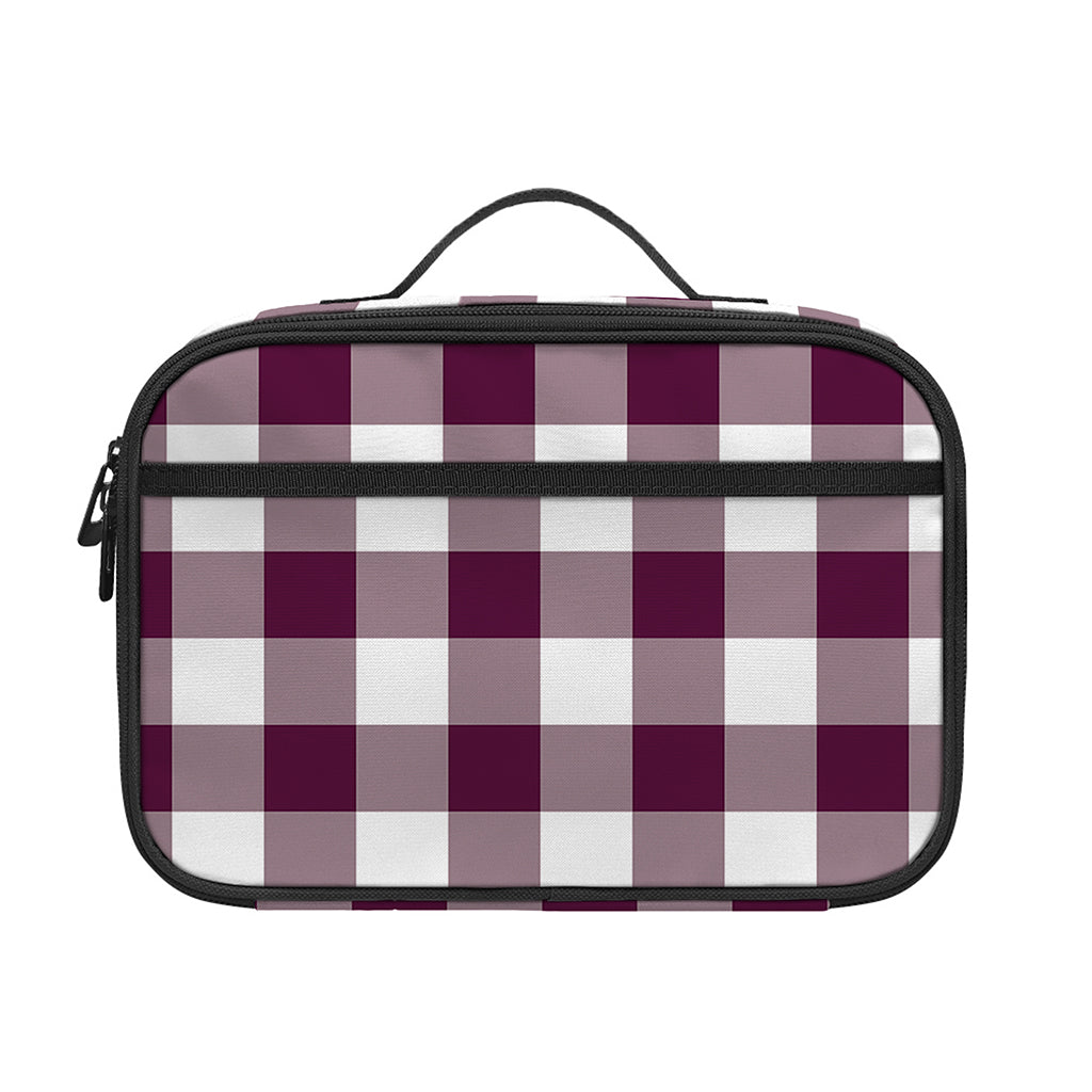 Burgundy And White Check Pattern Print Portable Lunch Bag