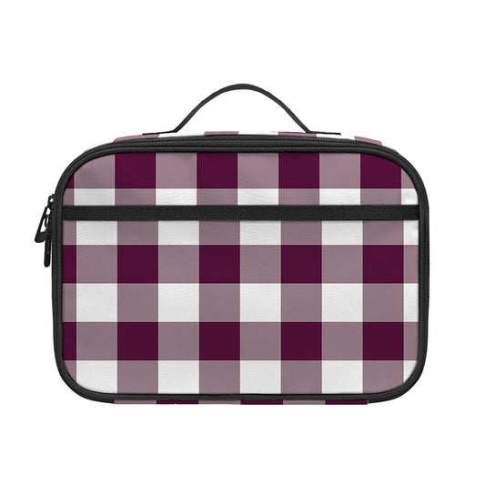 Burgundy And White Check Pattern Print Portable Lunch Bag
