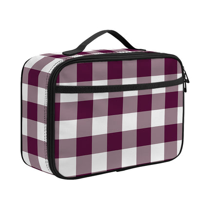 Burgundy And White Check Pattern Print Portable Lunch Bag