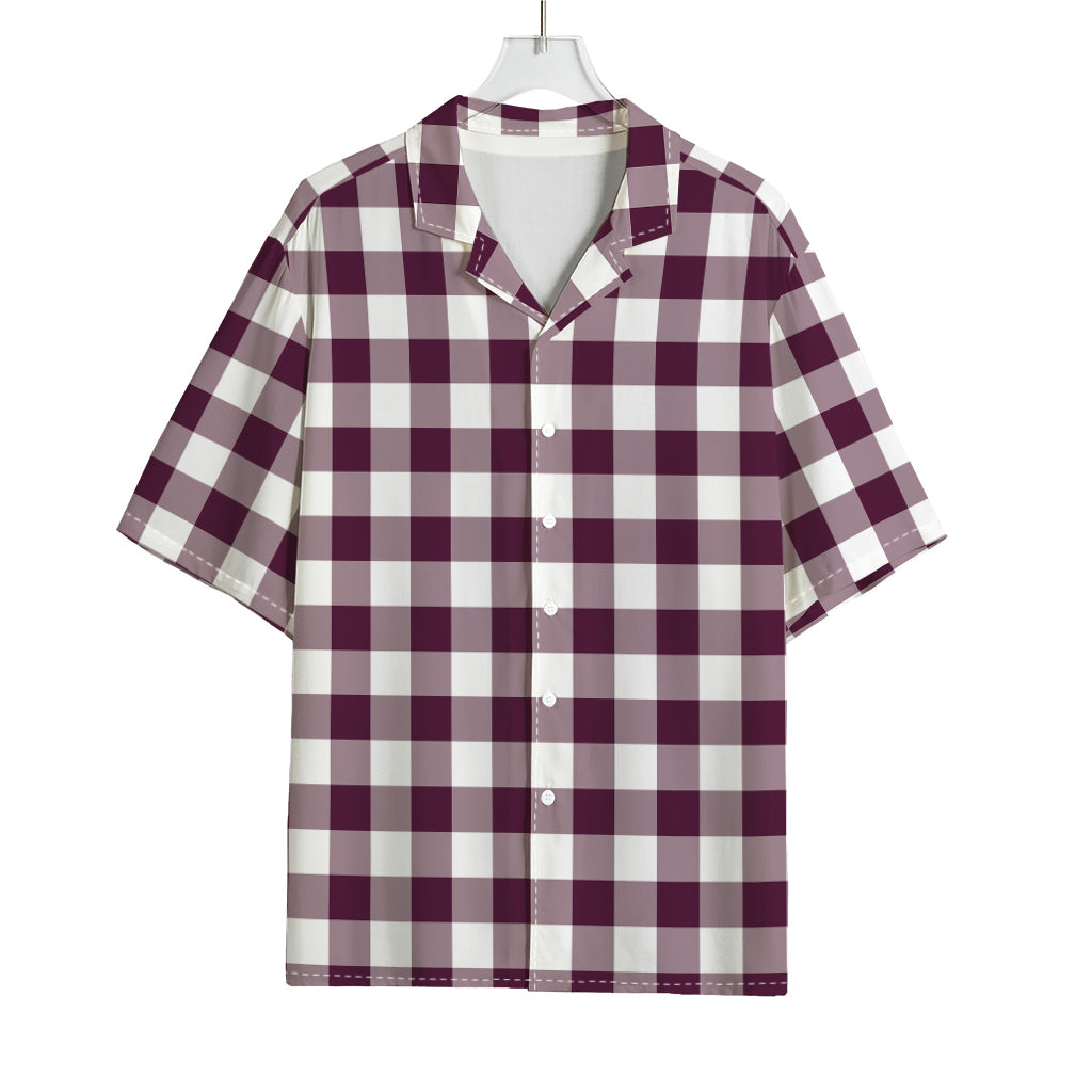 Burgundy And White Check Pattern Print Rayon Hawaiian Shirt