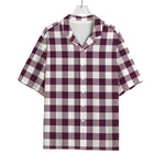 Burgundy And White Check Pattern Print Rayon Hawaiian Shirt