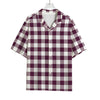 Burgundy And White Check Pattern Print Rayon Hawaiian Shirt