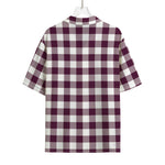 Burgundy And White Check Pattern Print Rayon Hawaiian Shirt