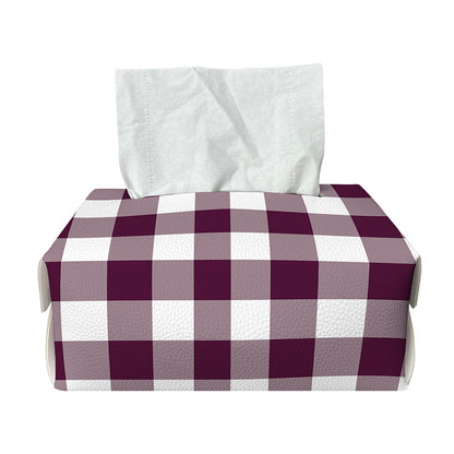Burgundy And White Check Pattern Print Rectangle Tissue Box Cover