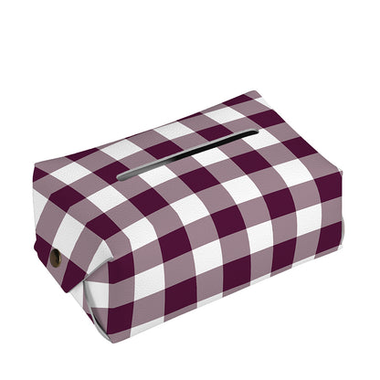 Burgundy And White Check Pattern Print Rectangle Tissue Box Cover