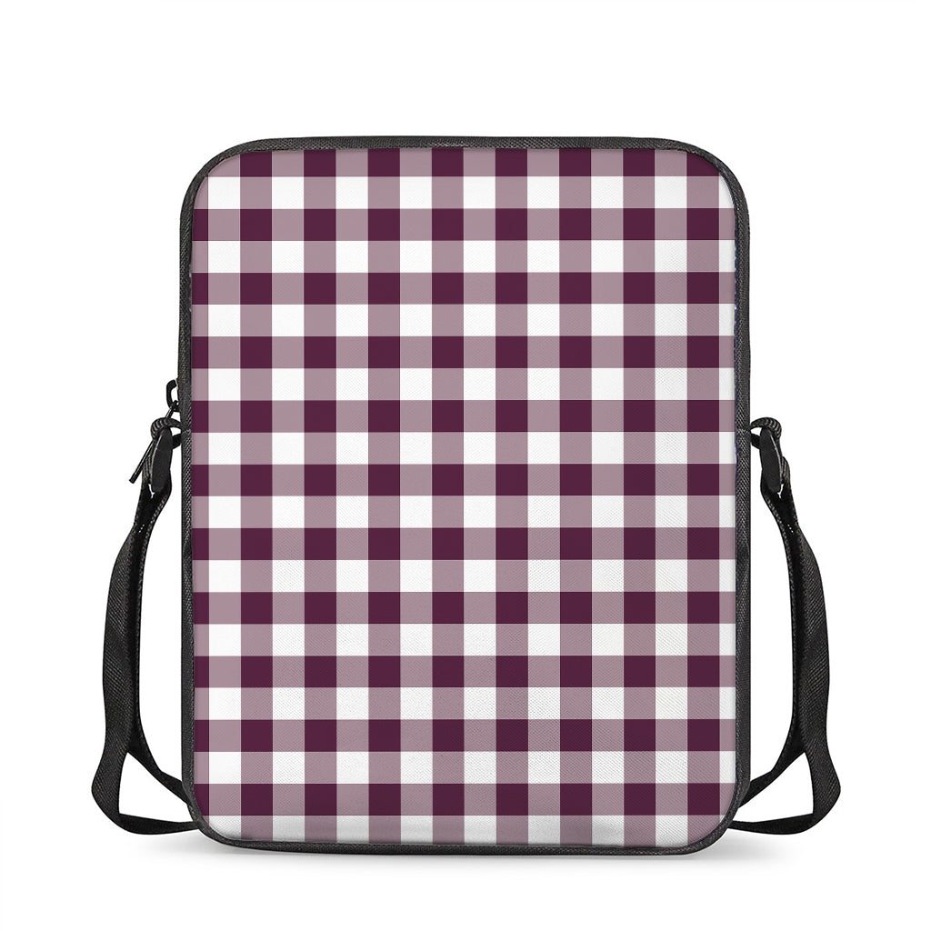 Burgundy And White Check Pattern Print Rectangular Crossbody Bag
