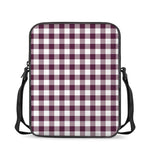 Burgundy And White Check Pattern Print Rectangular Crossbody Bag