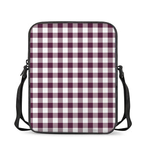 Burgundy And White Check Pattern Print Rectangular Crossbody Bag