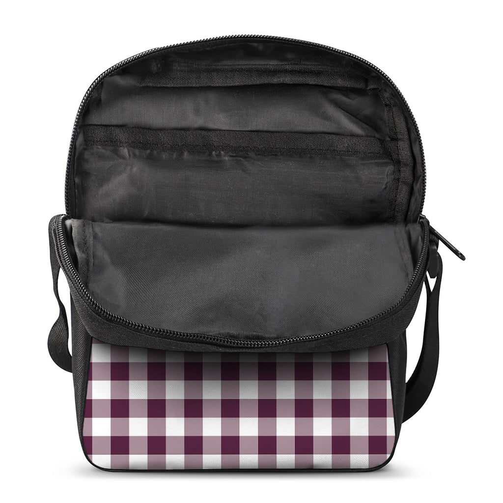 Burgundy And White Check Pattern Print Rectangular Crossbody Bag