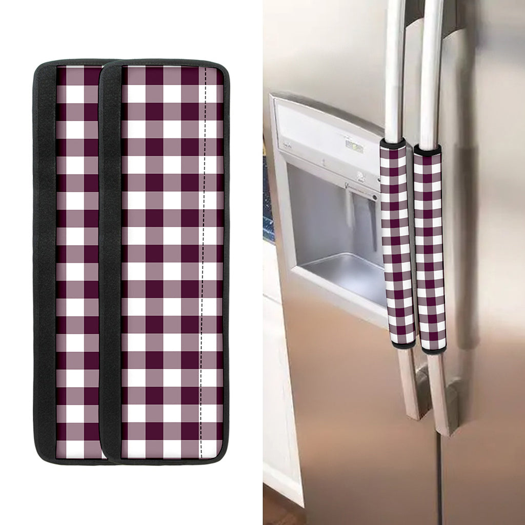 Burgundy And White Check Pattern Print Refrigerator Handle Covers