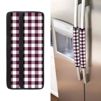 Burgundy And White Check Pattern Print Refrigerator Handle Covers