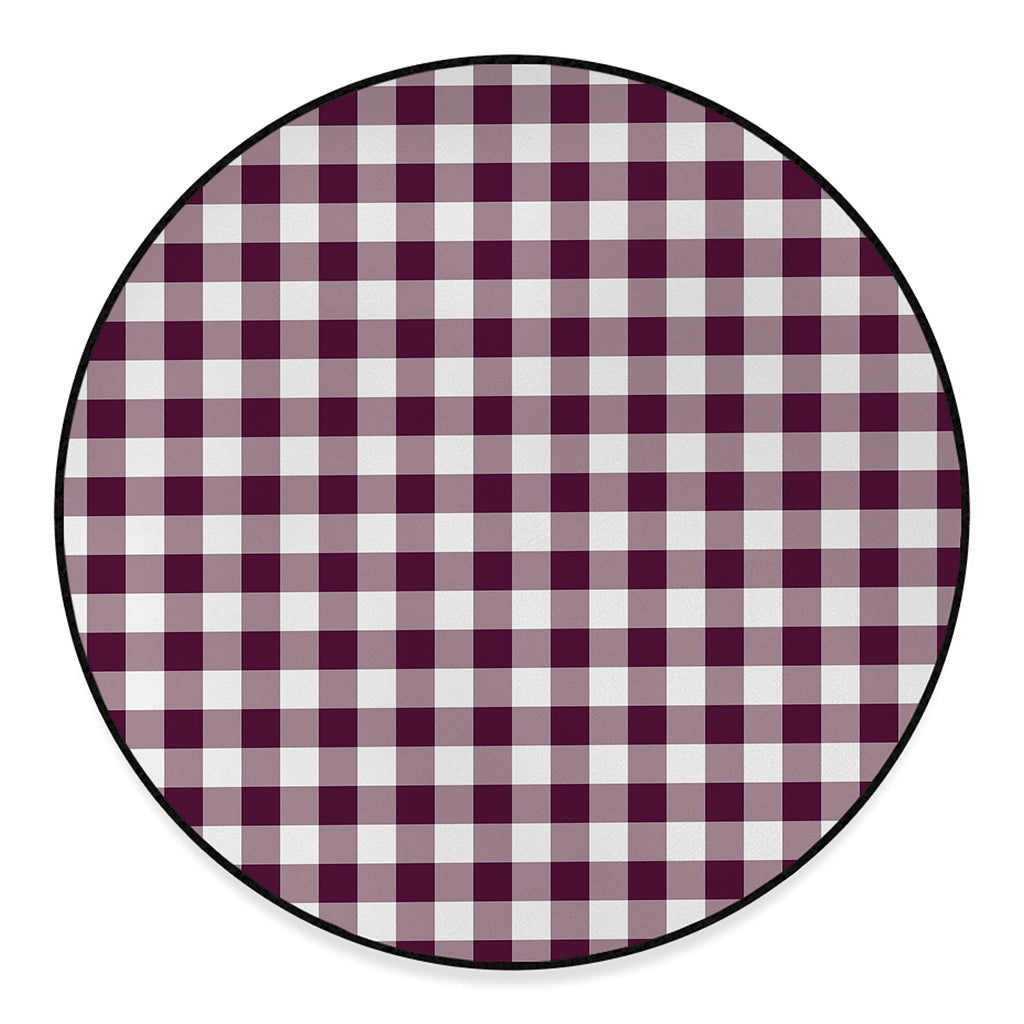 Burgundy And White Check Pattern Print Round Floor Mat