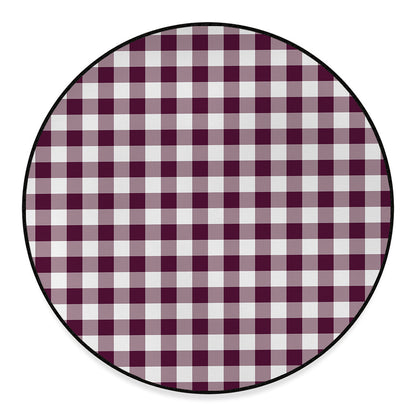Burgundy And White Check Pattern Print Round Floor Mat