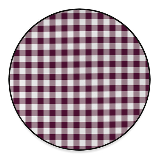 Burgundy And White Check Pattern Print Round Floor Mat
