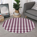 Burgundy And White Check Pattern Print Round Rug